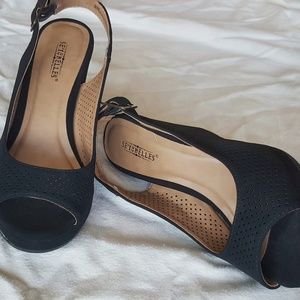 Seychelles Leather and Suede Slingback Wedges